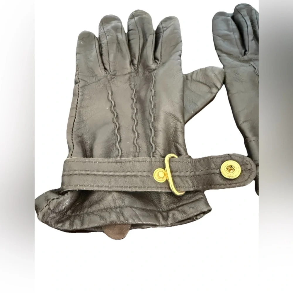 Preston & York Women’s‎ Leather Gloves Black Size Small Lined Buckle Gold Tone